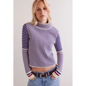 Free People Gamer Cuff We The Free Knit S Ribbed Long Sleeve Top Navy Combo